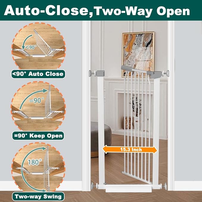 Fairy Baby 40.5" Extra Tall Pet Gate 22.5"-25.5" Narrow Opening No Drill | Auto Close Pressure Mounted Baby Gate, Metal Safety Child Gate for Stairs Doorways Walk Thrh, Puppy Dog Gates Indoor, White