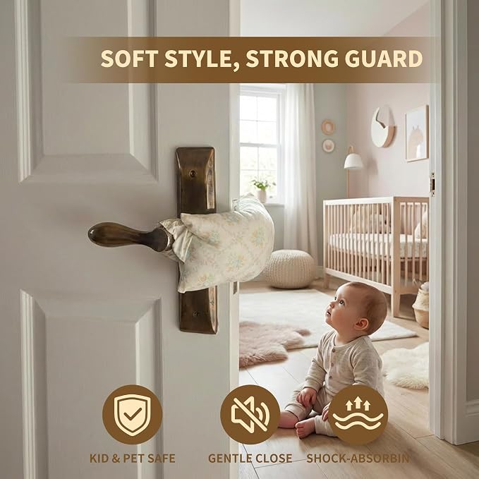 Soft Fabric Door Stopper for Handles, Floral Door Slam Stopper Door Silencer Quiet Buffer, Prevents Door Slams Finger Pinches for Kids & Pets Safety, Farmhouse Home Decor