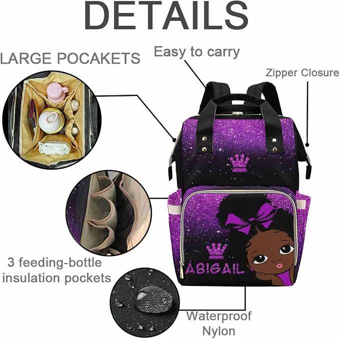 M YESCUSTOM Personalized Baby Bag For Mom Custom Purple Twinkle Diaper Bag with Name Customized Diaper Carrying Bag Newborn Gift for Women