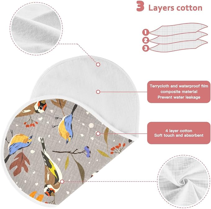 Autumn Bird Goldfinch Robin Berry Muslin Burp Cloths for Baby 4 Pack 100% Cotton Baby Washcloths Bibs for Boy Girl