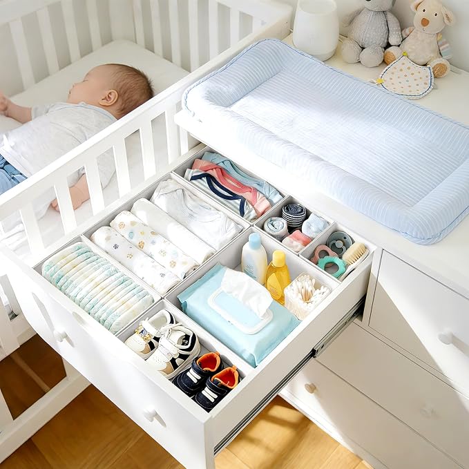 DIMJ Drawer Organizer Clothes, 30 Pack Dresser Organizer, Foldable Closet Organizers and Storage, Fabric Dresser Bins, Drawer Dividers for Nursery, Baby Clothes, Underwears, Sock