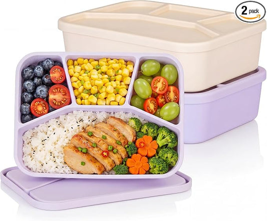 Ziliny 2 Pcs Silicone Bento Box Light Color Reusable Lunch Container Smooth Leak Proof Lunch Box Rectangle Bento Boxes for Adult Work Travel Food Meal Compartment Storage, 2 Colors