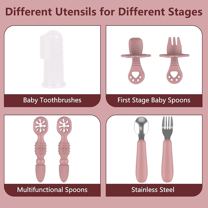 13 Pack Silicone Baby Feeding Set, BPA-Free Stainless Steel Toddler Feeding Supplies, Include Suction Plates, Baby Bowls, Silicone Fork & Spoon, and More, First Stage Baby Dish Set - 6+ Months
