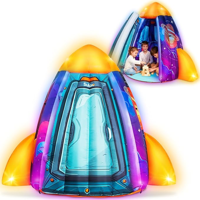Subao Rocket Inflatable Light Up Sensory Tent for Kids with Autism,Blow Up Kids Tent for Home Classroom Indoor Play,Autism Sensory Products for Calm Corner,Birthday Xmas Gifts for Children