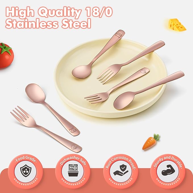 DRKIO Stainless Steel Toddler Utensils Set - 6 Pieces Kids Silverware Set Children Safe Food Grade Small Forks and Spoons Dishwasher Safe Mirror Polished