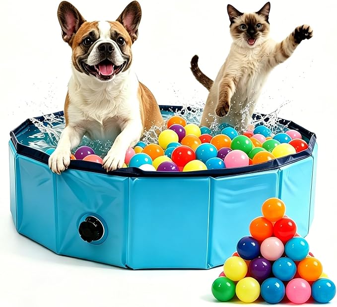 Dog Ball Pit with 75 Balls Included,Cat Ball Pit & Dog Pool 2-in-1 for Puppies Small Dogs Cats, Portable Pet Playpen Pool Indoor Outdoor(S+75 Balls)