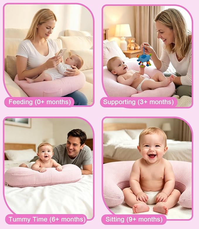Nursing Pillow for Breastfeeding Bottle Feeding, Ergonomic Baby Feeding Support Pillow, Tummy Time Sitting Support, Washable Cover, 16 CFR 1242 Compliant
