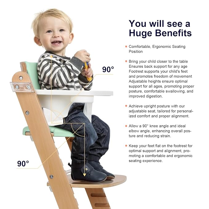 Cowiewie 3-in-1 Convertible Natural Wooden High Chair for Babies & Toddlers 3-Tier Remove & 2 Adjustable Wood Tray & 8 Levels Adjustable, 2 Waterproof Cozy Cushions Green