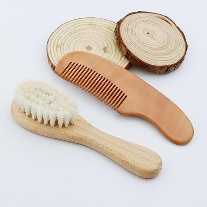 Infant Hair Brush Portable Wooden Handle Hair Brushes Caps Hair Comb Bath Soothing Brush For Newborns
