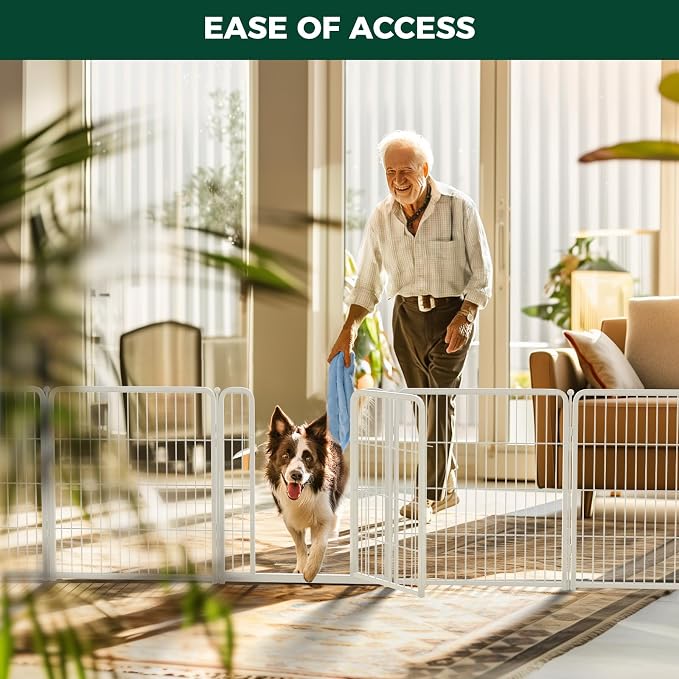 FXW Dog Gate Extra Wide Designed for Indoor Use, Adjustable Width Up to 83-inch Wide (32" H 3 Wire Panels for Small and Medium Dogs), White