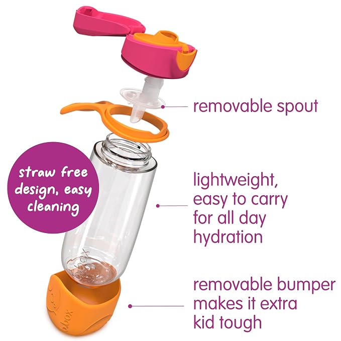 b.box 15oz Sport Spout Kids Water Bottle for School, Sports, Daycare - No-Straw Design for Easy Cleaning - Leakproof - Ergonomic Triangle Grip - Dishwasher Safe, BPA Free, PFAS Free - Strawberry Shake