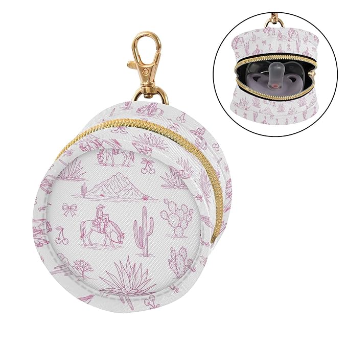 Western Cowboy Pink Print Pacifier Holder Case Newborn Pacifier Storage Pouch for Boys Girls Easy Attach to Diaper Bag Portable Baby Essentials Container