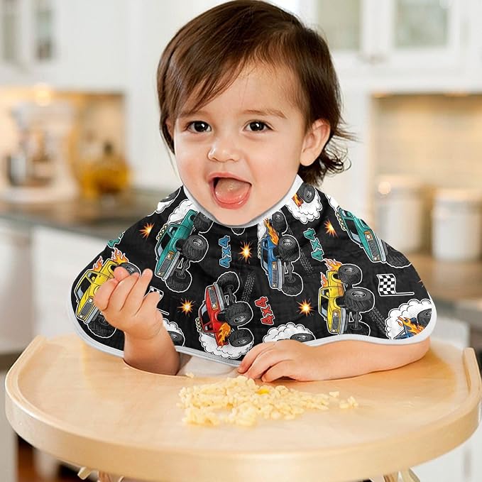 4 Pack Muslin Burp Cloths Monster Truck Black Print Cotton Baby Burp Cloths Absorbent Soft Burping Cloth Washcloths for Newborn Babies 22x11 Inch
