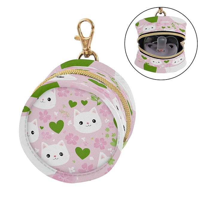 Pacifier Holder with Clip Pacifier Case for Diaper Bag Round Baby Pacifier Pouch Box Bag Portable Pink Cute Sakura Cat Faces Hearts