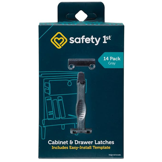Safety 1st Cabinet & Drawer Latch 14 Pack, Babyproofing Locks for Toddlers, Easy Install, Child Safety, Hidden Design, Secure Cabinets & Drawers, Gray