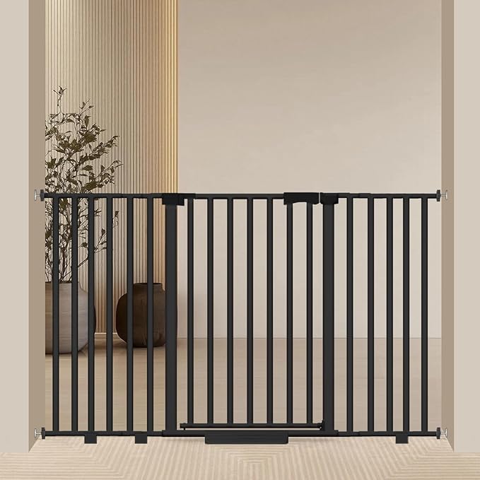 Extra Wide Baby Gate Fits 30-63 Inch Wide Opening, Toddler Pet Gate for Stairs Doorways Hallways Indoor, Walk Thru Large Long Dog Gates Pressure Mounted White