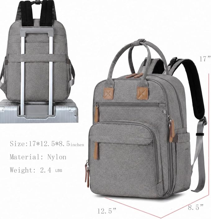 LORADI 18 Pockets Large Diaper Bag Backpack with Insulated Pockets and Stroller Clips, Baby Shower Gifts (Grey, Large)