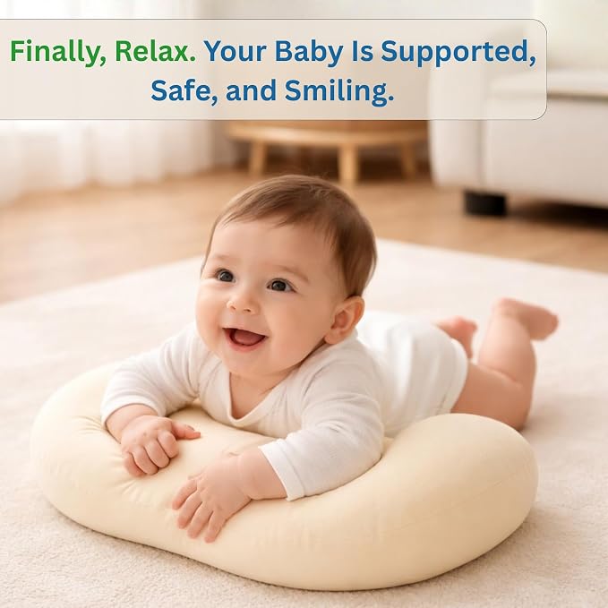 Baby Feeding Pillow - Firm & Secure Adjustable Nursing Pillow with Safety Strap - Baby Body Support Cushion - Yellow