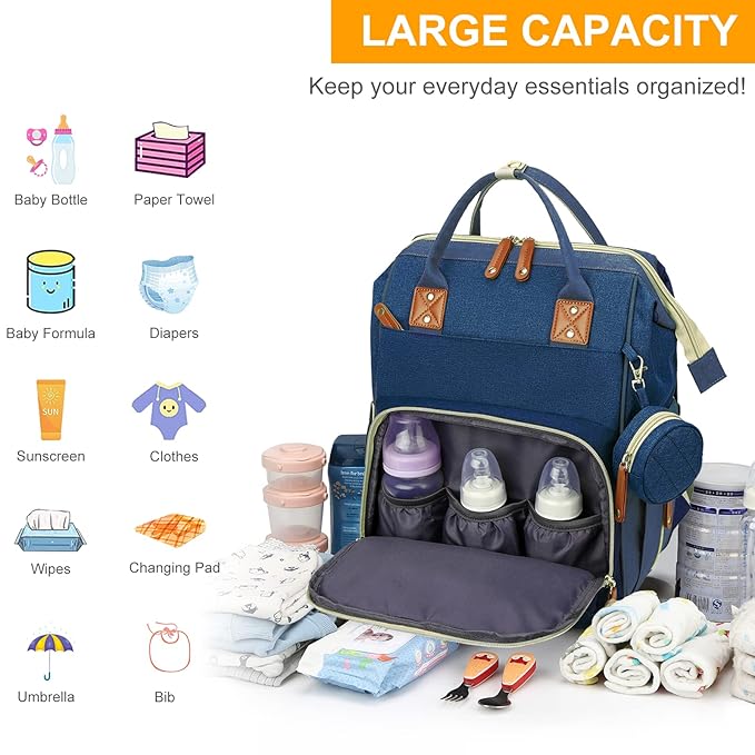 Awanhe Baby Diaper Bag Backpack with Changing Station, Waterproof Bags for Boys & Girls, USB Charging Port, Blue