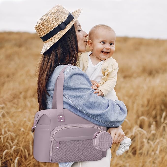 Tenot Diaper Bag Tote with Pacifier Case, Baby Bag for Women with Shoulder Straps, Travel Diaper Tote for for Mom and Dad Medium Size, Purper