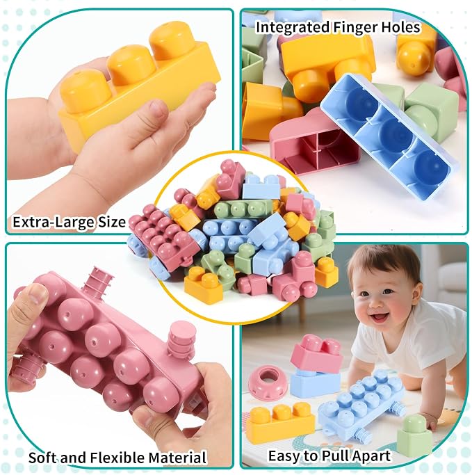 Mega Blocks for Toddlers 1-3 Big Soft Building Blocks 100 Pcs Large Construction Stacking Block Toys Toddler Building Sets Improve Imagination Creativity Hands-on Ability