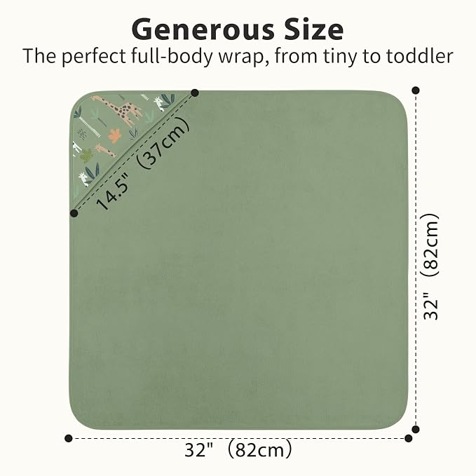 Hooded Baby Towels for Newborn,100% Cotton Baby Bath Towels with Hood for Infant Toddler Boy Girl, 2 Pack 32x32 Inch Soft & Absorbent Knit Terry Bath Essentials Green Giraffe