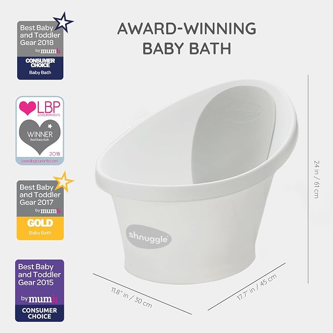 Shnuggle Newborn Baby Bath | Built in Support Bump and Soft Backrest | Suitable from Newborn | Bath Seat Support Includes Plug | Pebble Grey