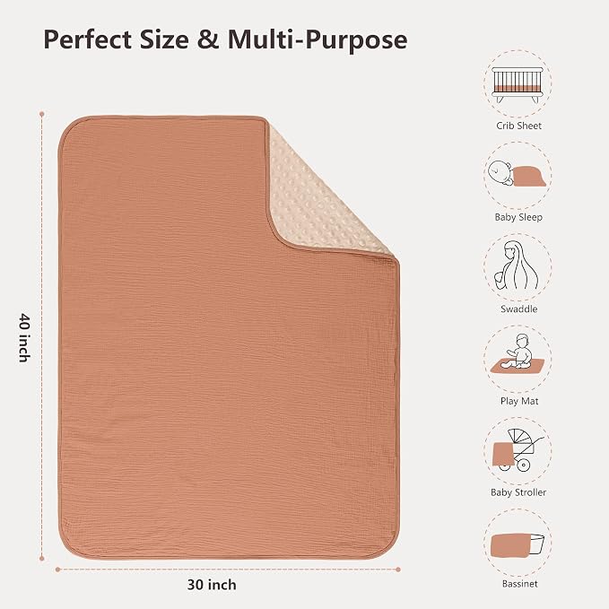 Susurration Baby Blanket for Unisex Boys Girls, 2 Pack Soft Fluffy Crib Blankets with Muslin Cotton Front and Dotted Fleece Back, Receiving Blanket for Baby Newborn Infant, 30x40in, Beige Sun&Brown