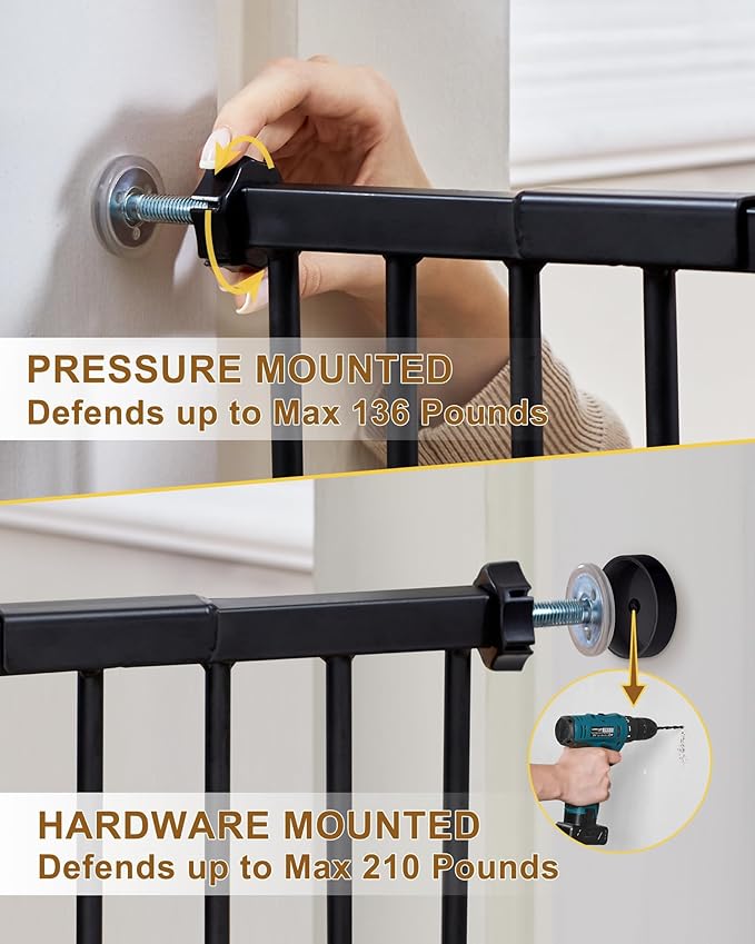 InnoTruth 29-39.6?�Baby Gate for Stairs & Doorways,30" Tall Dog Gate for Pets,Dual-Lock Safety and One Hand Opening Design,Pet Gate for Hallways,Outdoors,Wall-Friendly Pressure Mounted, Pure Black
