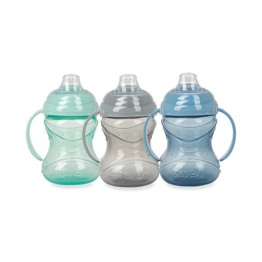 Nuby 3 Piece No-Spill Grip N??Sip Cup with Soft Flex Spout, 2 Handle with Clik It Lock Feature, Neutral,10 Ounce