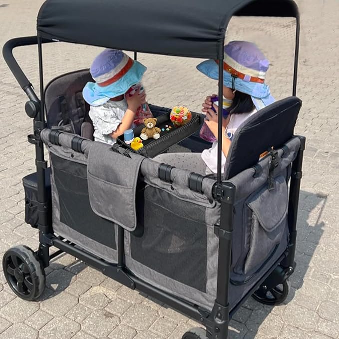 Stroller Snack Tray Compatible with Wonderfold Wagon, Thickened Waterproof Faux Leather Wagon Accessories, Comes with Cup Holder and Storage Net Bag Universal Stroller (（W2 Series Thickenedï¼?