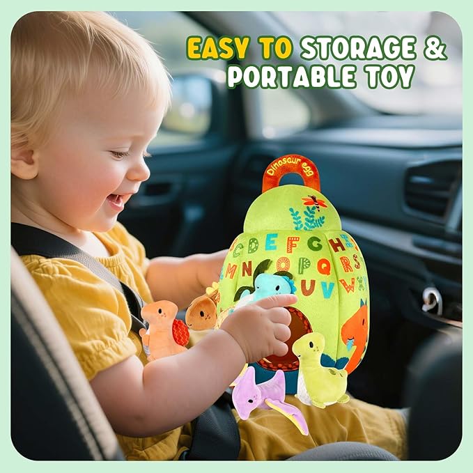 FREYBLI Baby Toys 6-12 Months - Soft Dinosaur Egg Toy with Rattle, Crinkle Paper, Squeaker, Mirror - Montessori Toys for 6 Month Old Developmental, Boy Girl Gifts Baby Easter Basket Stuffers