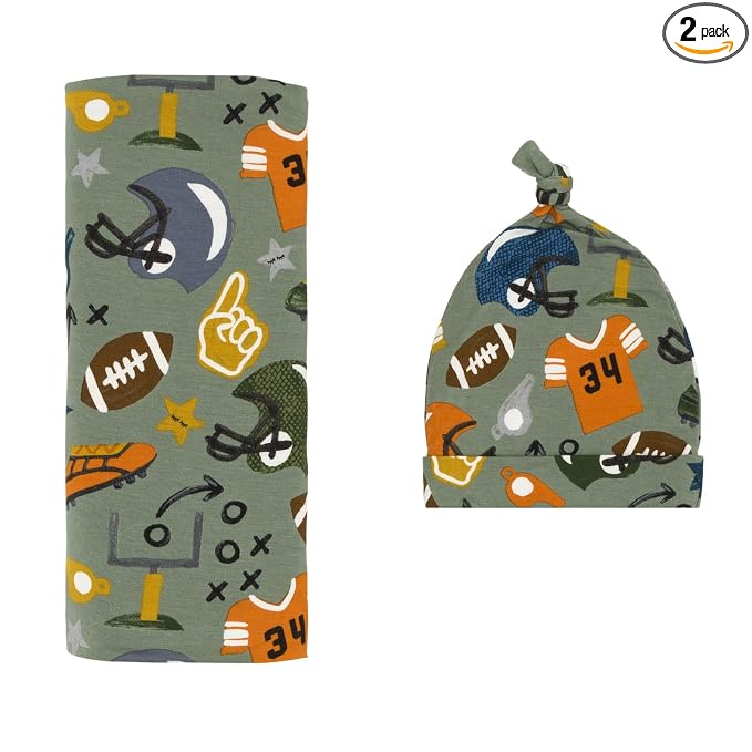 Little Sleepies Swaddle & Hat Set, Baby Swaddles Newborns, Soft Viscose from Bamboo Swaddle Blanket Wrap (Touchdown Time)