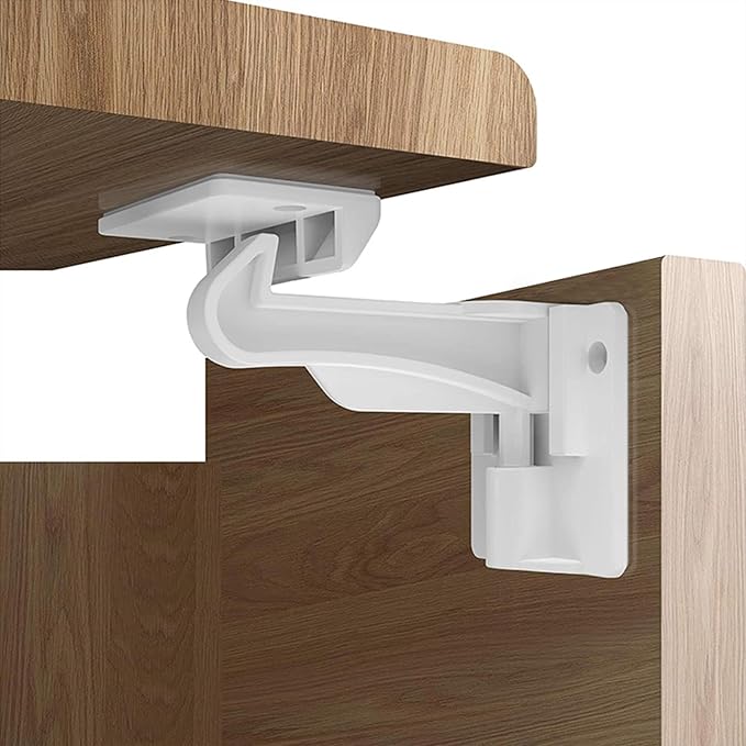 4 Pack Upgraded Version Cabinet Locks Baby Proofing, Children Proof Cupboard Drawers Latches, No Drilling or Tools Required for Installation, Works with Cabinets & Drawers, Adhesive Easy Installation