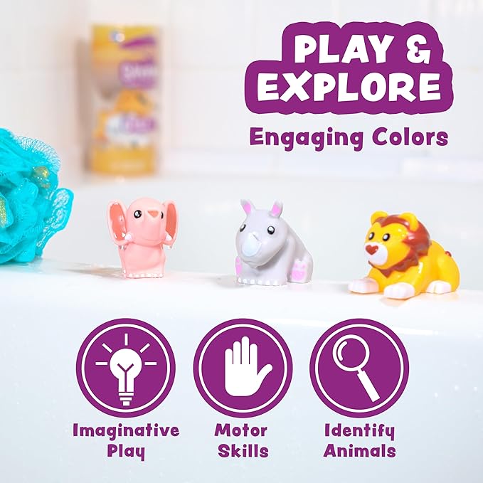 Tub Works® Savanna??Mold Free Bath Toys, 6 Pack | Sealed, No Hole Bath Toys Design Keeps Moisture Out | Soft, Squeezable & Float on Water | Easy-Grip Baby & Toddler Bathtub Toys | Great Baby Pool Toys