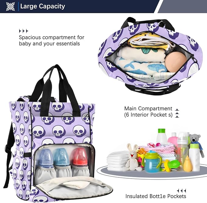 Skulls Dark Shadow Diaper Bag Large Cap Insul Mom Dad