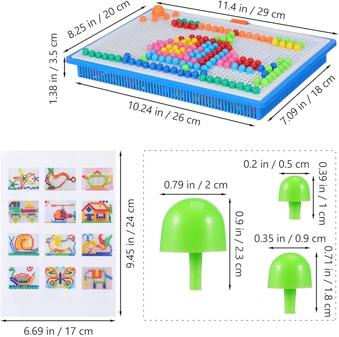 BESPORTBLE 296Pcs Educational Creative Mushroom Nails Puzzle with Fun Pegboard Game for Base Included