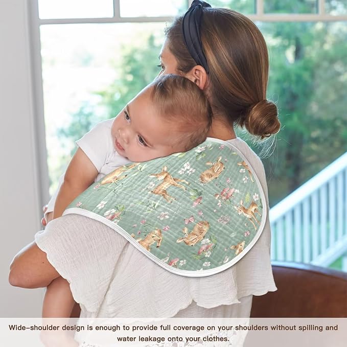 Baby Muslin Burp Cloths Set of 1 Woodland Fawn Muslin Washcloths Forest Animals Milk Spit Up Rags Soft Newborn Towel Burp Cloth Bib for Unisex Boys and Girls, 22 x 11 Inch