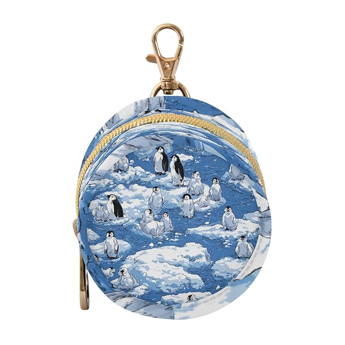Pacifier Holder with Clip Pacifier Case for Diaper Bag Round Baby Pacifier Pouch Box Bag Portable Blue Penguins Ice Floes Snow Water