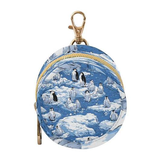 Pacifier Holder with Clip Pacifier Case for Diaper Bag Round Baby Pacifier Pouch Box Bag Portable Blue Penguins Ice Floes Snow Water