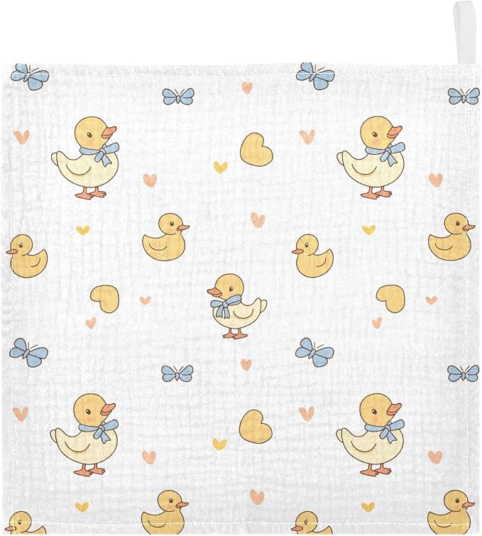 vvfelixl Baby Muslin Washcloths Duck with Ribbon Baby Burp Cloths Cotton Babys Face Towel for Newborn Infants Boys Girls Soft and Absorbent 11.8 X 11.8 in, 3 Pack