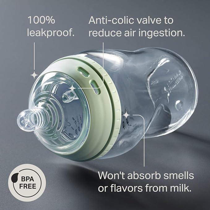 Tommee Tippee Closer to Nature Glass Baby Bottle, Slow Flow Breast-Like Teat with Anti-Colic Valve, 150ml, Pack of 1, Clear