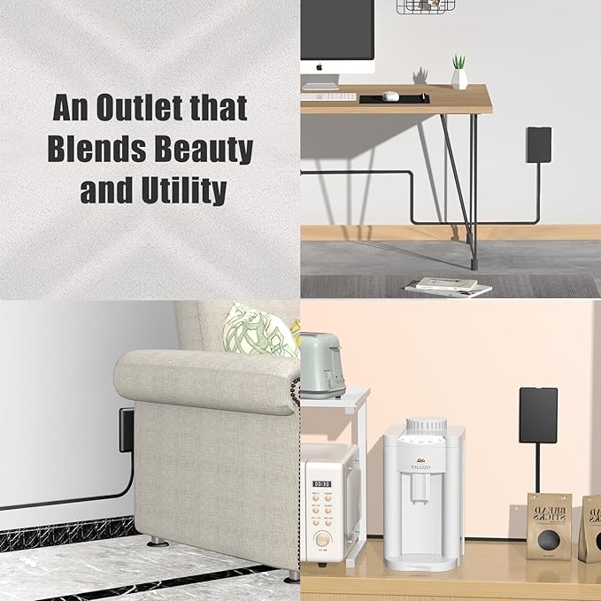 CABOCASA 2 Pack 3FT Flat Plug Extension Cord Power Strip with 3 Outlets, Patented Detachable Ultra Thin Outlet Cover Concealer & Ultra Flat Plug, Max. 13A 125V 1625W ETL Listed, Black Color