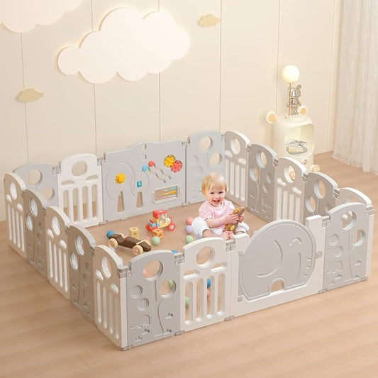 LulliSpace Baby Playpen,for Kids and Toddlers,Kids Activity Centre Safety Play Yard,Indoor&Outdoor Pattern Baby Fence with Game Panel, Safety Lock, Non-Slip Bases, Adjustable Shape,18 Panels