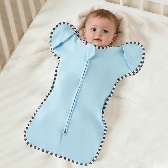 Soft Cotton Swaddle Blanket, Arms Up Baby Sleep Sack, Wearable Sleep Bag for Boys Girls (Blue + Dark Blue, M(3-6 Months))