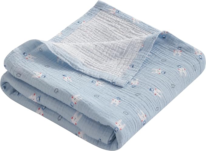 NTBAY Muslin Baby Swaddle Blanket, 2-Layer, 42x60 Lightweight Receiving Blanket for Newborns and Infants, Crib Stroller Nursery Use, Cloudy Bunny