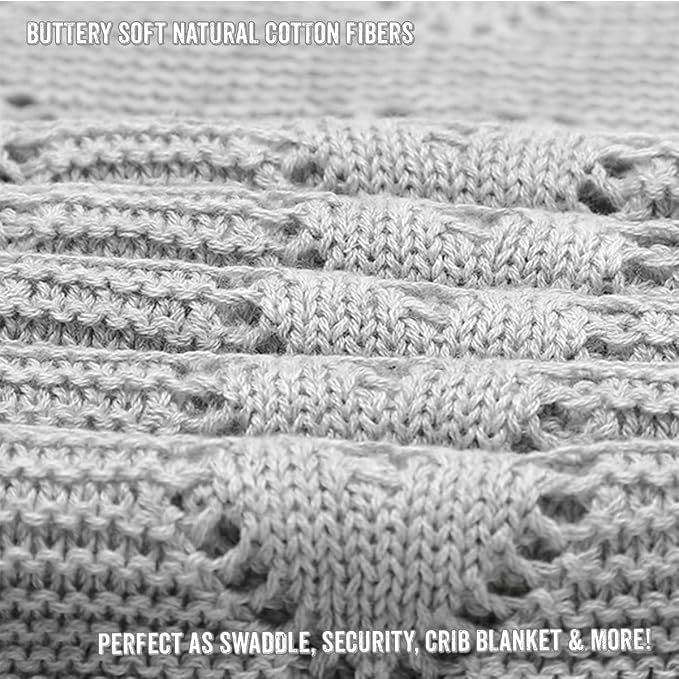 Heirloom Knit Heart Receiving Unisex Blanket for Boys and Girls - 100% Luxury Cotton Baby Blanket - Soft Warm Swaddle Receiving Blanket for Newborns Infants & Toddlers (Dove Grey)
