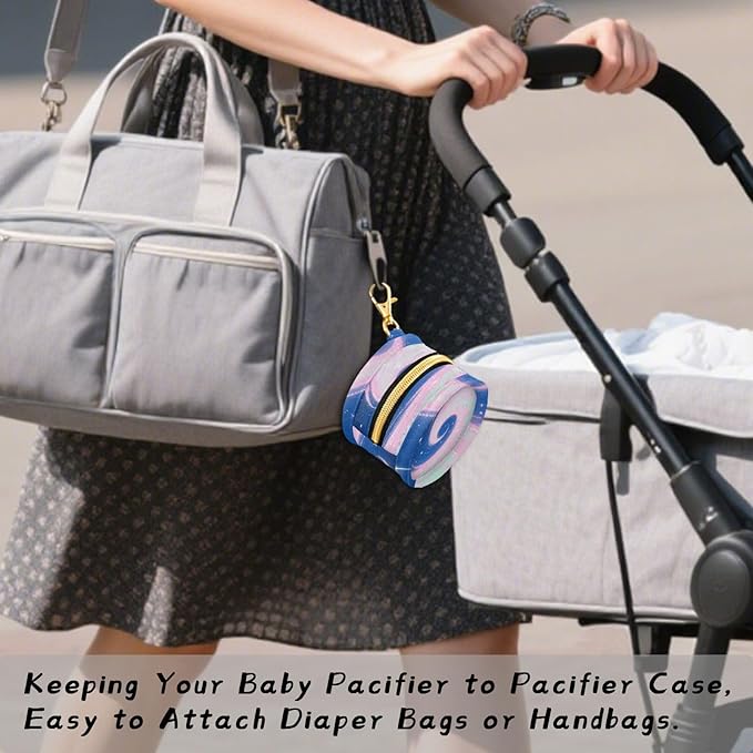 Pacifier Holder with Clip Pacifier Case for Diaper Bag Round Baby Pacifier Pouch Box Bag Portable Blue Pink Tie Day