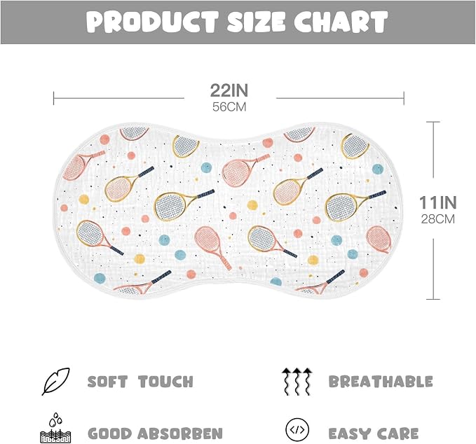 vvfelixl Vintage Tennis Racket Burp Cloths for Baby Boy Girls Baby Washcloths Burp Rags 1 Pack
