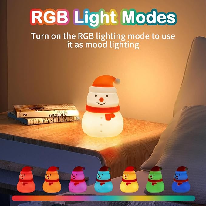 Night Light for Kids,Silicone Snowman Nightlight,Rechargeable Portable Bedside Touch Boot Lamp,Dimmable RGB Christmas Tree Lights for Breastfeeding,Room Decor,Baby Nursery,Gifts for Kids